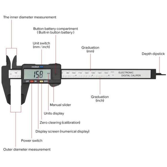 Electronic Digital Caliper, Plastic Vernier Caliper, Micrometer Ruler - Picture 5 of 6